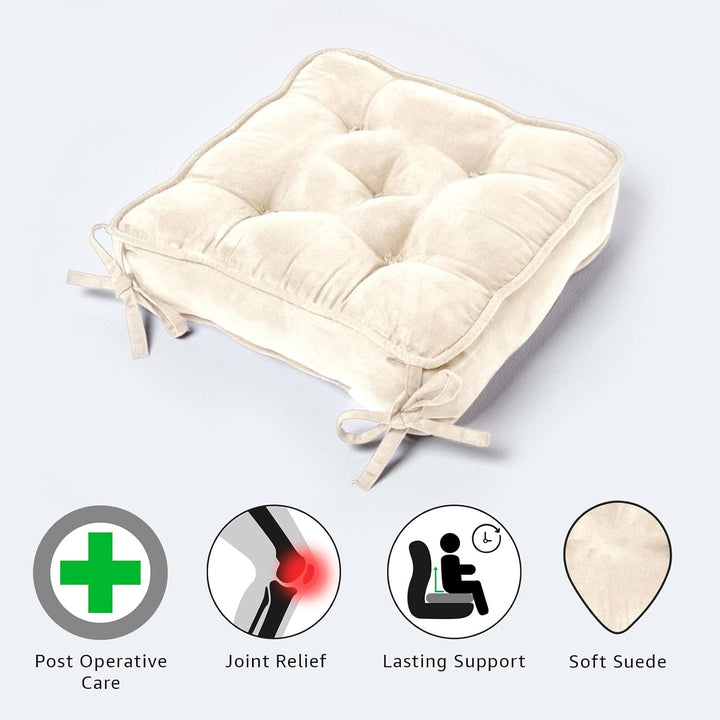 Homescapes Dickes Sitzkissen Creme, Stuhlkissen 40x40 cm mit Bändern, Sitzerhöhung 10 cm, Matratzenk