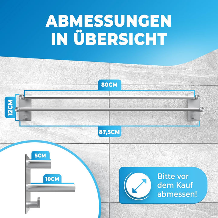 LOBUXยฎ - Handtuchhalter ohne Bohren โ 80cm, Edelstahl rostfrei โ Handtuchhalter Bad doppelt, selbstk
