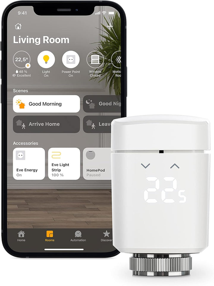 Eve Room - Raumluft-Qualitätssensor & Thermo - Smartes Heizkörperthermostat mit LED-Display, automat