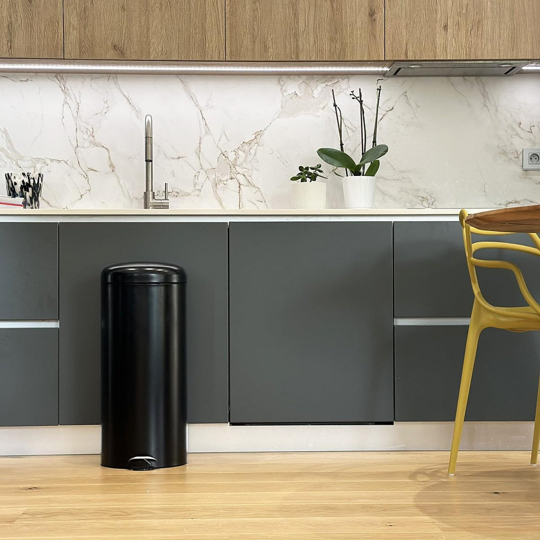 KITCHEN MOVE 905567E Black SS Küchenabfalleimer URBAN 30L blau Ø29xH66cm Edelstahl mit Eimer, Edelst