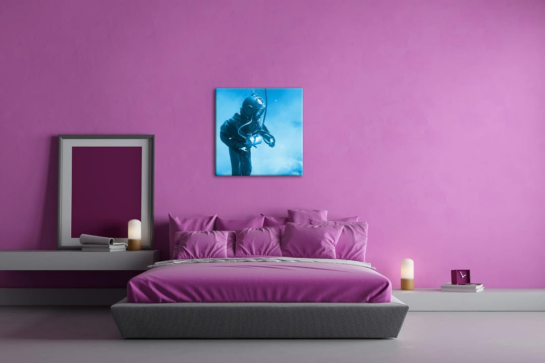 deyoli Taucher in Einer Alten Ausrüstung Format: 60x60 Effekt: Monocrome Blau als Leinwandbild, Moti