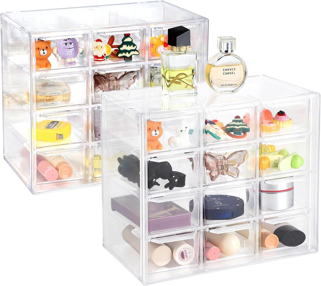 SUPAWAY 2Pcs Acryl Desktop Aufbewahrung Mini Organizer mit 12 Schubladen Klare Desktop Handwerk Schu