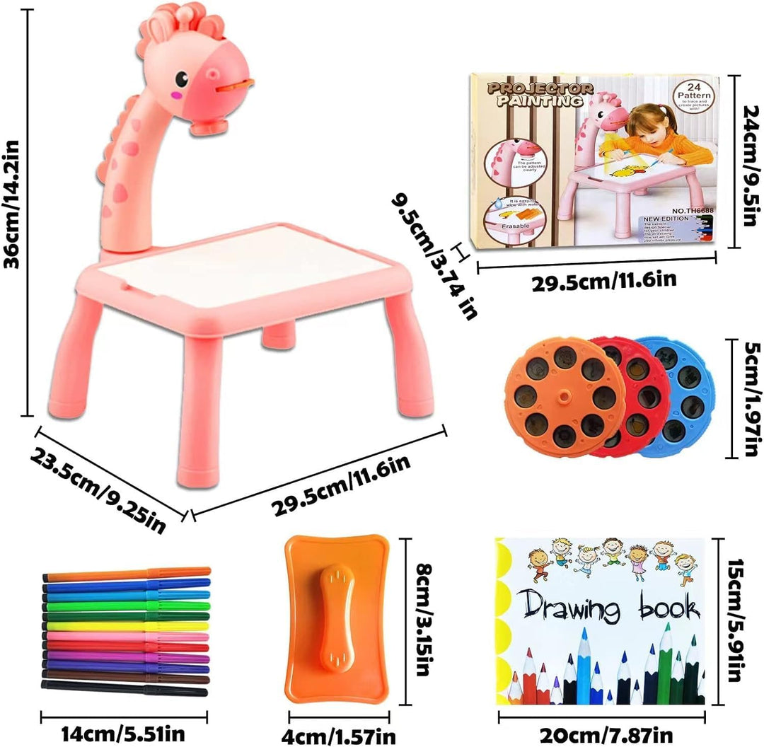 BARVERE Projektor Zeichentisch Kinder, Rosa Maltafel Kinder ab 2 jahre, Tischplatte Smart Projektor