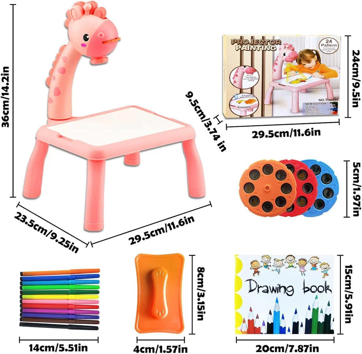 BARVERE Projektor Zeichentisch Kinder, Rosa Maltafel Kinder ab 2 jahre, Tischplatte Smart Projektor