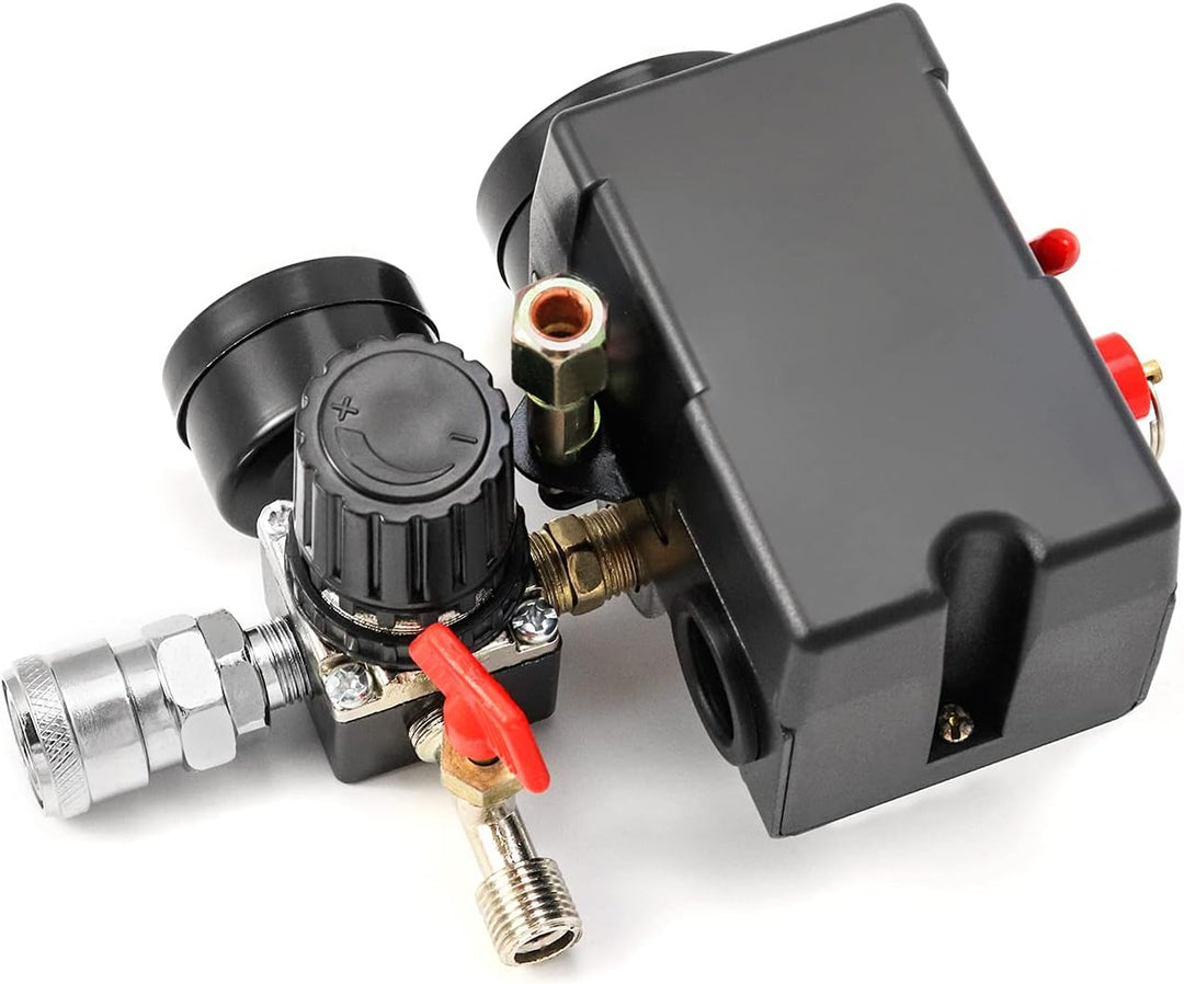 QWORK® Luftkompressor-Druckschalter-Steuerventil Regler mit 90-120PSI Messgeräten American Pattern,