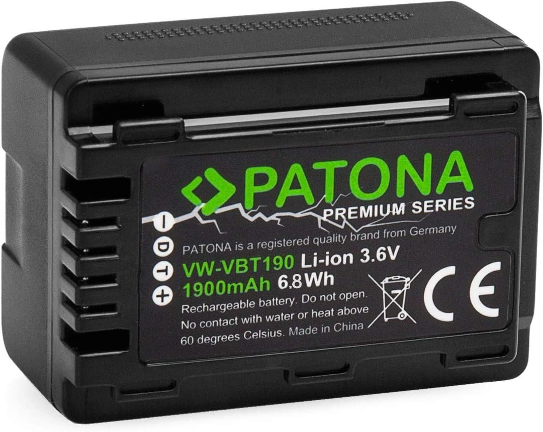 PATONA Premium Akku VW-VBT190 E (echte 1900mAh) mit Infochip - Kompatibel mit Panasonic HC VXF11 VXF