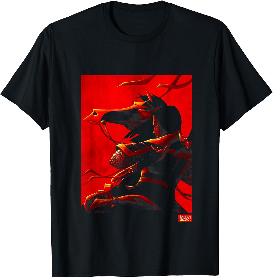 Mens Disney Mulan and Khan Red Poster Graphic T-Shirt Small Black