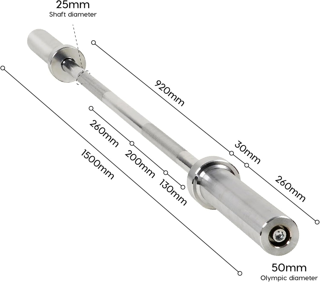 wuuhoo® Langhantelstange Sergio – 150cm Hantelstange 50mm bis 80 KG, olympische Scheibenaufnahme, La