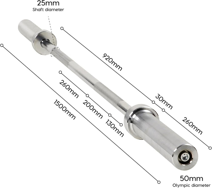 wuuhoo® Langhantelstange Sergio – 150cm Hantelstange 50mm bis 80 KG, olympische Scheibenaufnahme, La
