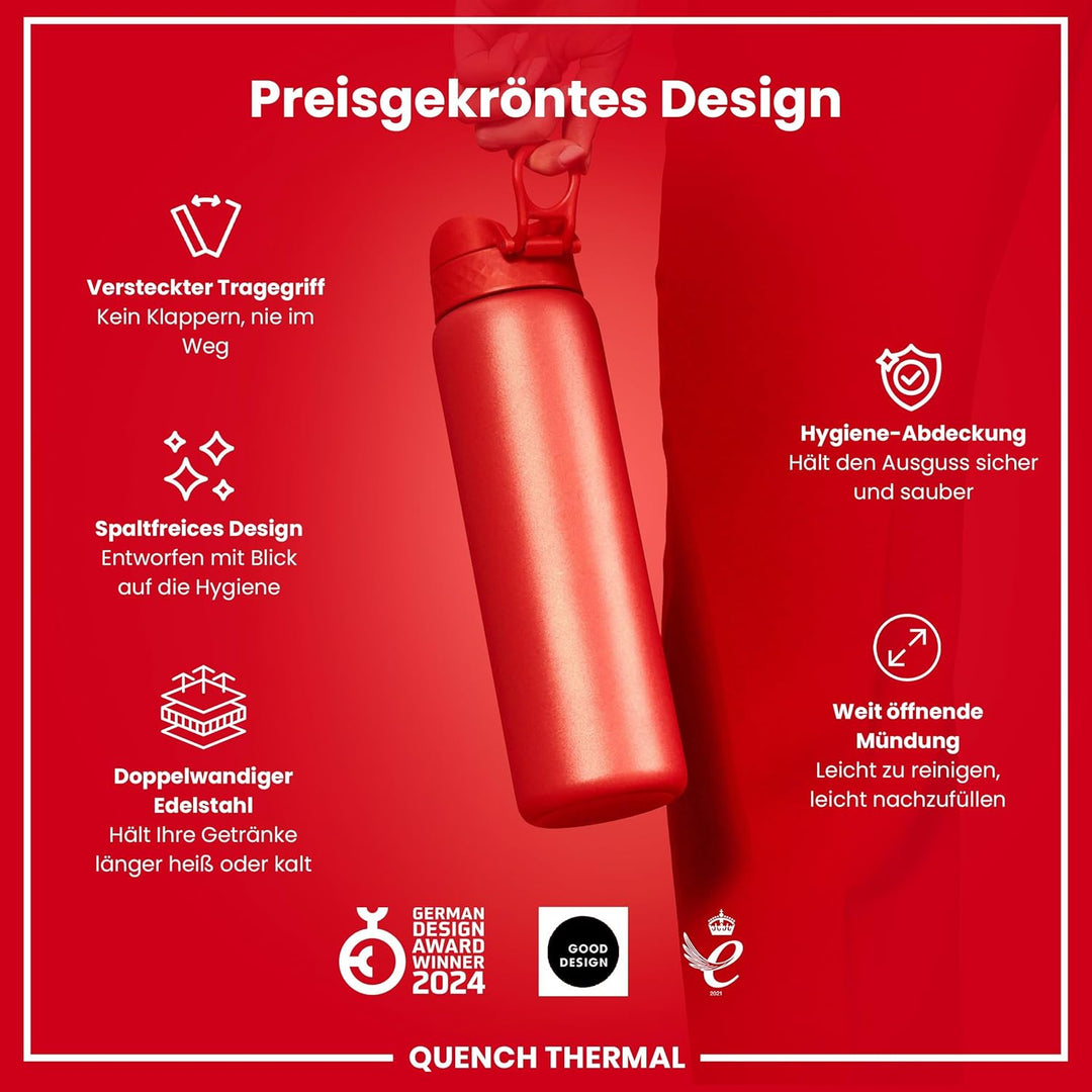 Ion8 Vakuumisolierte Edelstahl-Trinkflasche, 1 Liter, 920 ml, Auslaufsicher, Einhandöffnung, Sichere