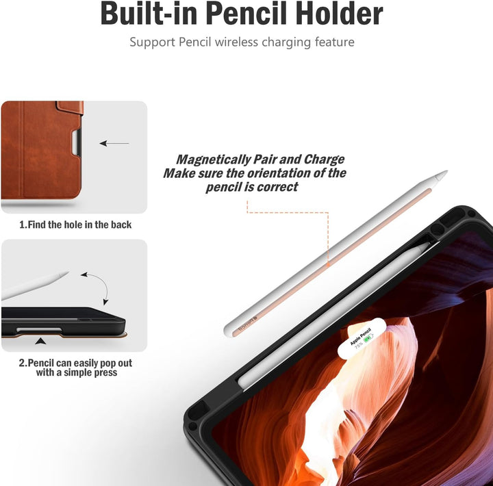 Antbox Leder Hülle für iPad Pro 11 2022/2021/2020/2018 (4./3./2./1. Generation) mit Stifthalter Auto