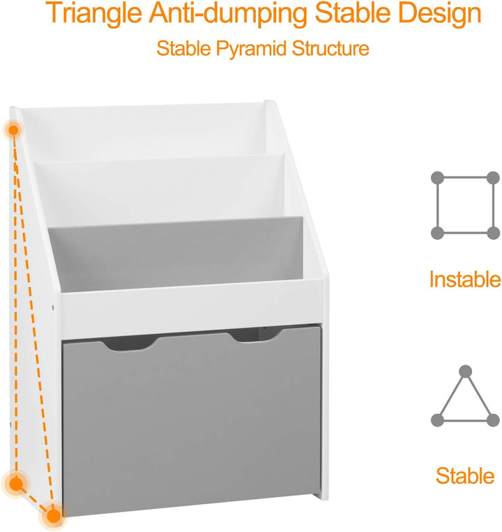 WOLTU KR004 Kinderregal Bücherregal Regal für Kinder, Spielzeugregal 3 Regale Aufbewahrungstruhe mit