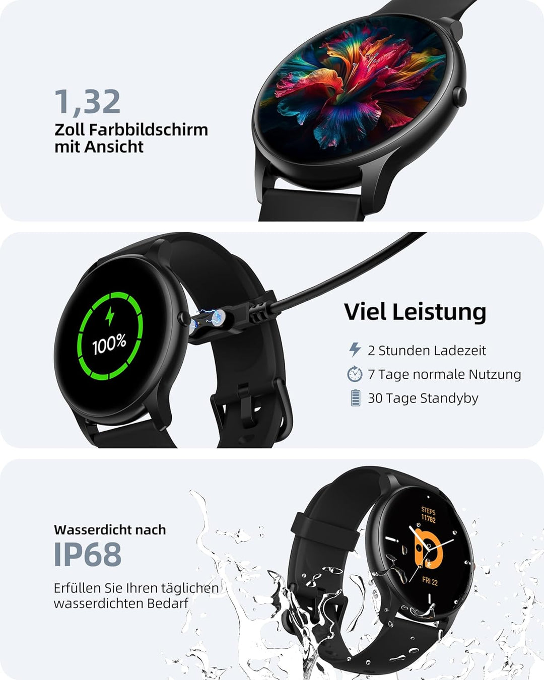 Parsonver Smartwatch Herren mit Telefonfunktion, Fitness-Tracker mit Herzfrequenz Schlafmonitor, 1.3