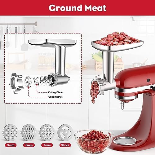 Fleischwolf Aufsatz für KitchenAid Küchenmaschine, mit 3 Wurstfüllhörner 2 Schleifklingen 4 Mahlsche