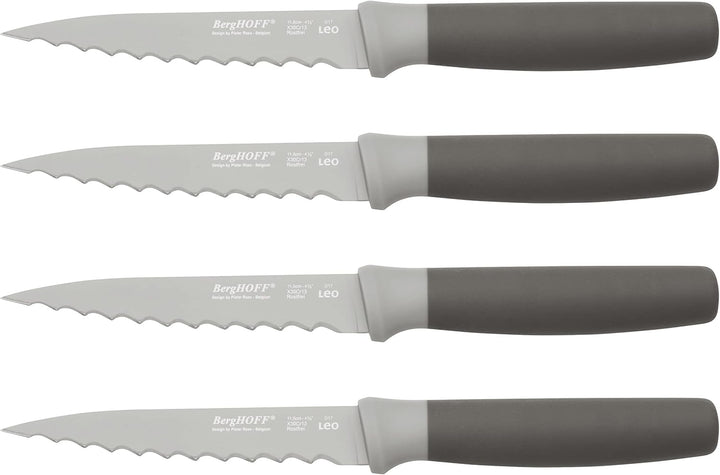 BergHoff Steak Messer 4-teilig (Barbecue-Messer, Fleischmesser, Soft Touch Griff, Besteck-Set, Pizza