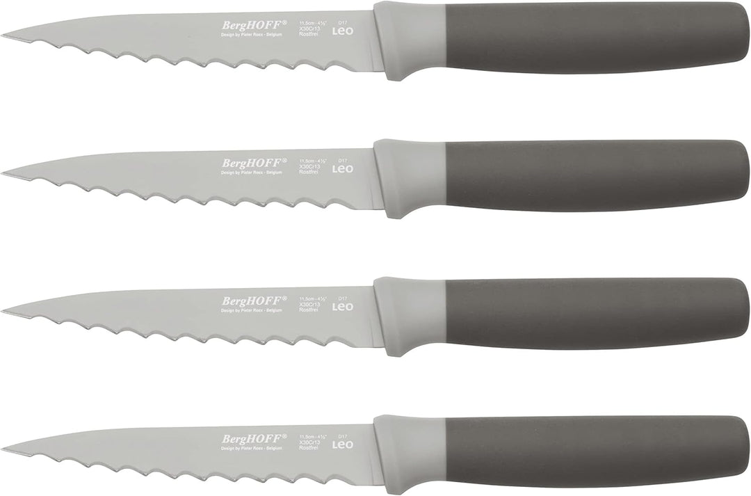 BergHoff Steak Messer 4-teilig (Barbecue-Messer, Fleischmesser, Soft Touch Griff, Besteck-Set, Pizza