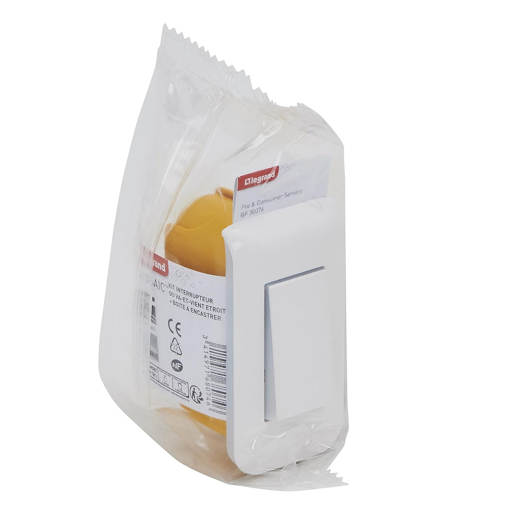 Legrand 200076 Set mit Schalter, einfach oder hin und her, schmal, mit Platte und Einbaubox, 10 A, 1