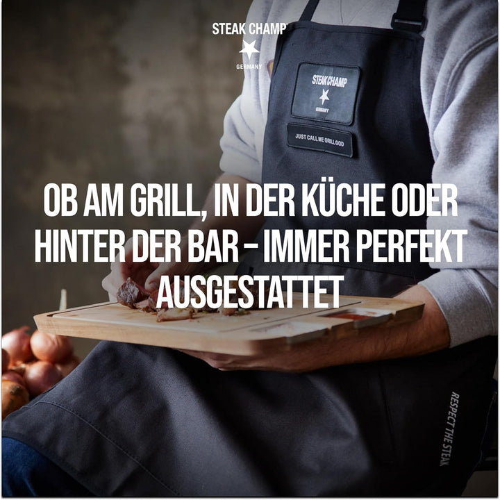 Steak Champ Grill & Bar Schürze: Robuste Koch- & Grillschürze, verstellbar, mit schmutz- und wassera