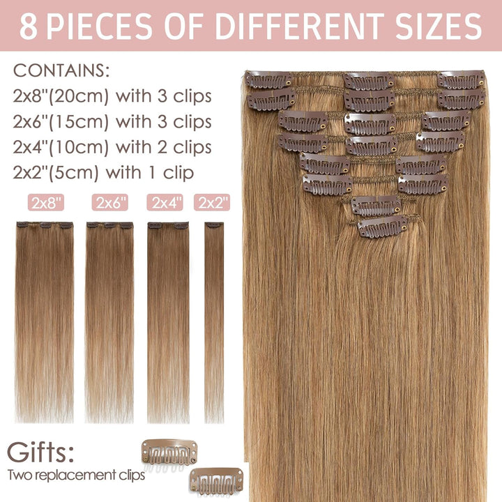 Silk-co Echthaar Clip In Extensions 8 Tressen 18 Clips 60g, Karamellblond Hair Extensions, Remy Echt