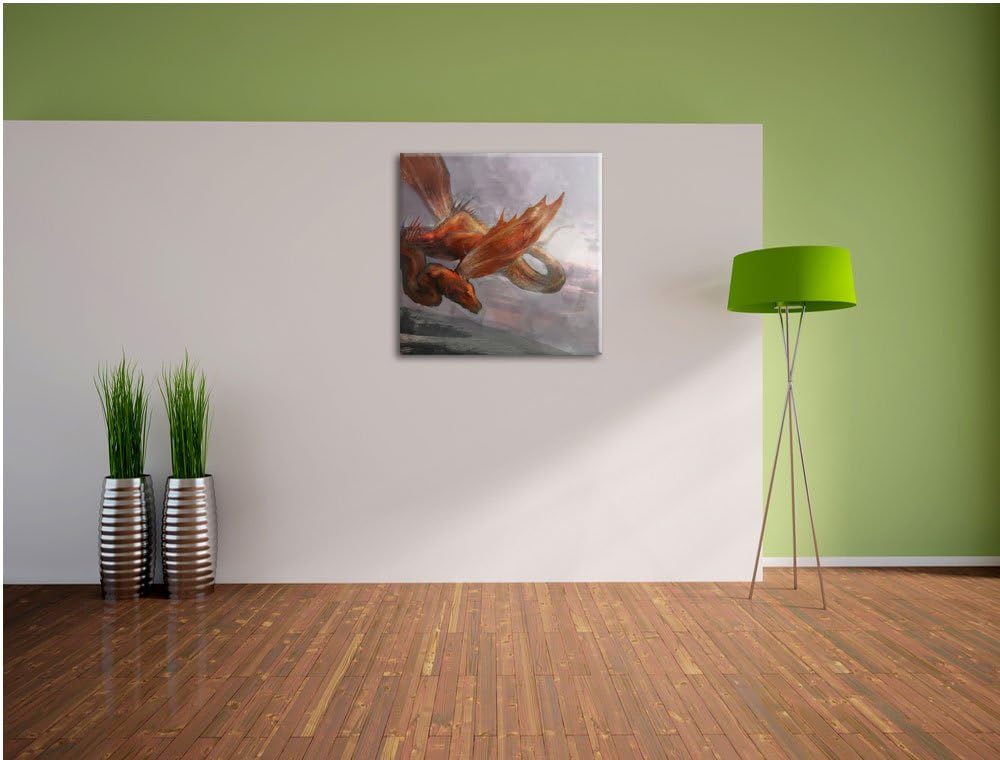 Roter Schlangendrache, Format: 70x70 auf Leinwand, XXL riesige Bilder fertig gerahmt mit Keilrahmen,
