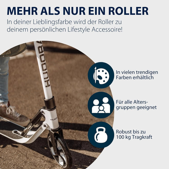 HUDORA BigWheel® 205 Advanced Scooter - Komfortabler Aluminium-Roller für bis zu 100kg - Höhenverste