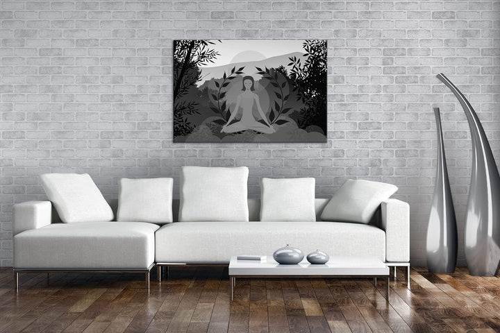 deyoli Meditation im Grünen Effekt: Schwarz&Weiss Format: 80x60 als Leinwandbild, Motiv fertig gerah