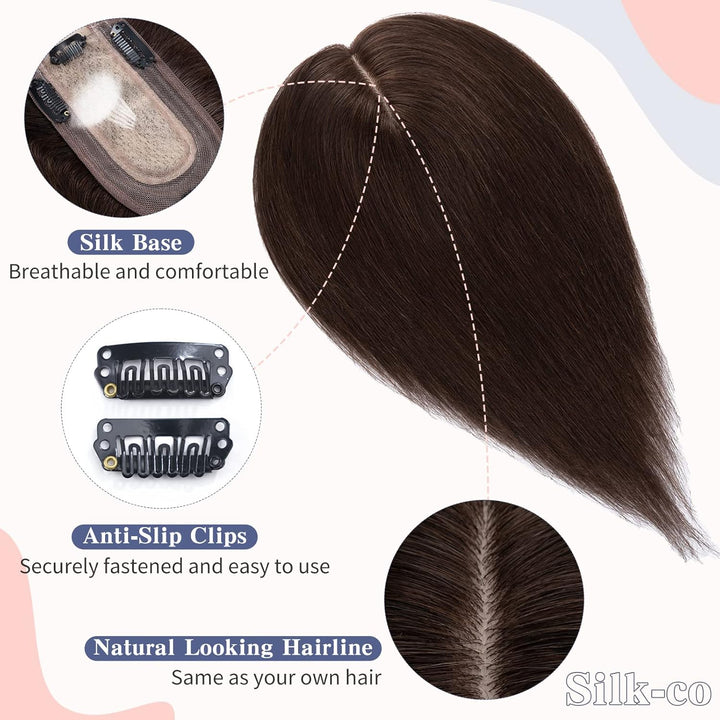 Silk-co Haarteile Echthaar Clip in Extensions Echthaar Toupee Haarverlängerung Toupee Hair Extension