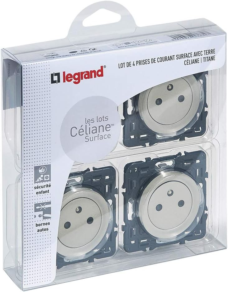 Legrand Céliane2 Steckdosen-Set, mit Erdung, kombinierbar, grau, 200261, 230 voltsV 4 Stück Titan, 4