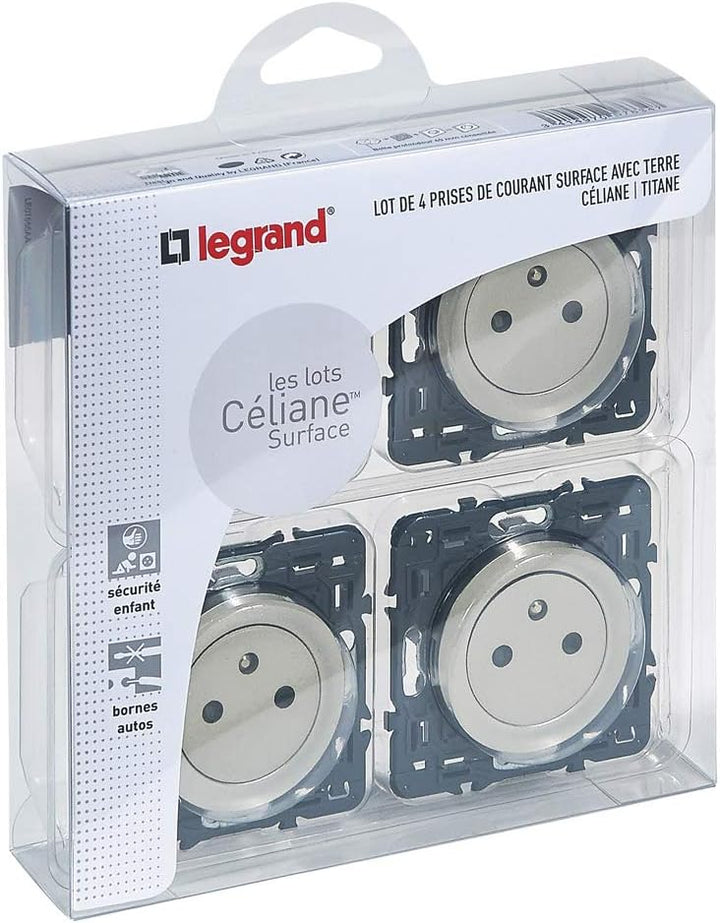 Legrand Céliane2 Steckdosen-Set, mit Erdung, kombinierbar, grau, 200261, 230 voltsV 4 Stück Titan, 4