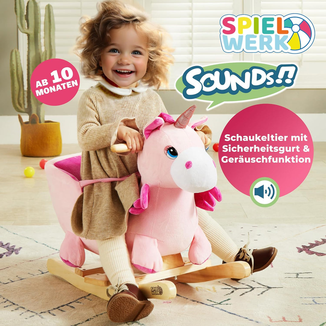 Deuba® Schaukeleinhorn Schaukeltier Plüsch Schaukel Wippe Pferd Einhorn Kinder Baby Spielzeug Sound-