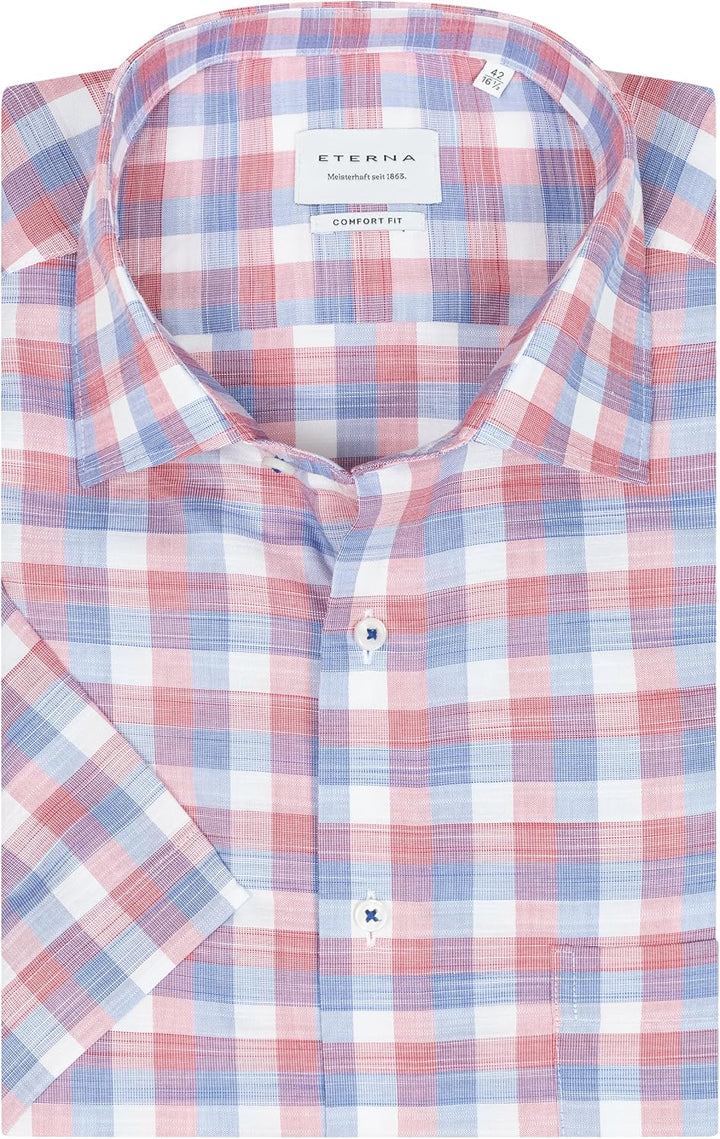 ETERNA Herren Businesshemd Kurzarm Comfort FIT | Uni | Bügelfrei | Kent Kragen 42 Rot-blau (50), 42