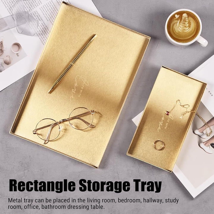 Deko Tablett Gold Tablett Rechteckig, Schmucktablett Edelstahl Badezimmer Tablett Dekotablett Schmuc