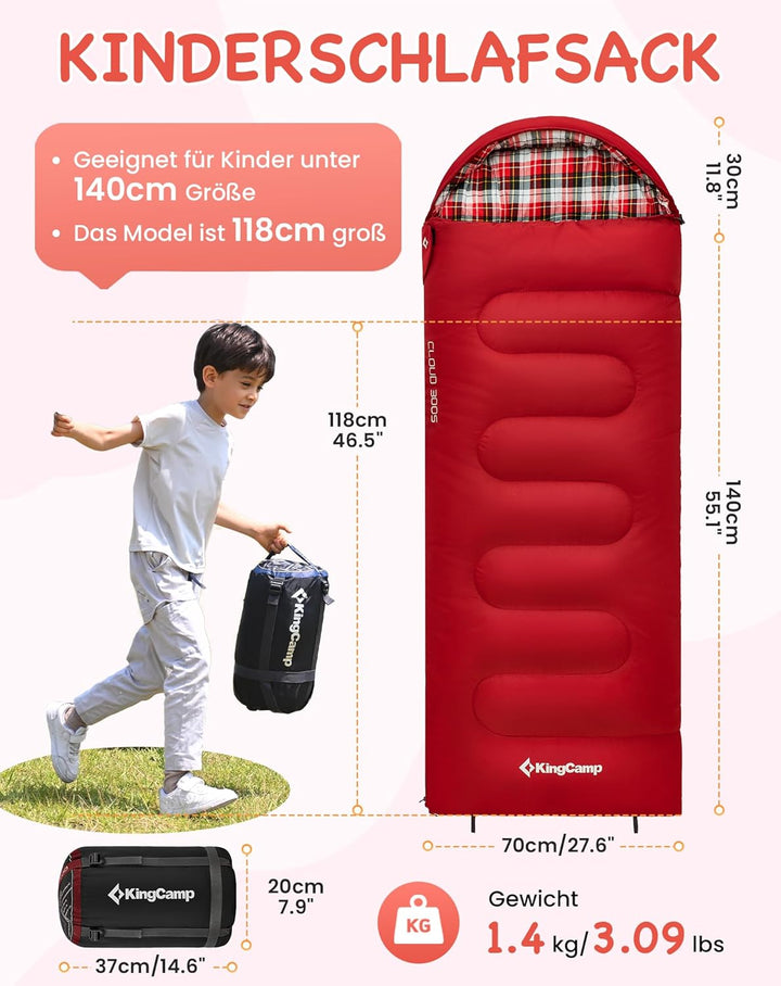 KingCamp Kinderschlafsack Schlafsack Winter Warmer Deckenschlafsack 3-4 Jahreszeiten für Kinder beim
