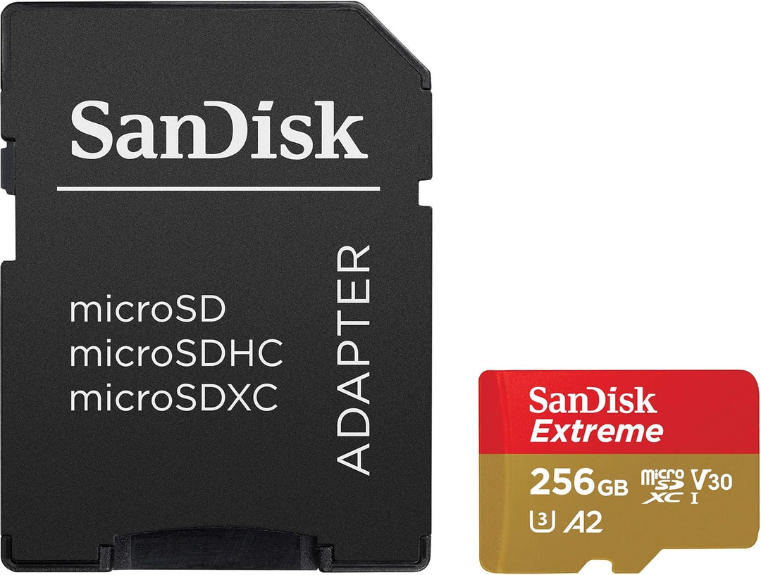 SanDisk Extreme microSDXC UHS-I Speicherkarte 256 GB + Adapter (Für Smartphones, Actionkameras und D