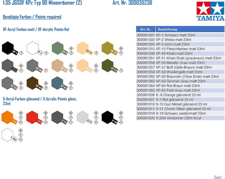 TAMIYA 35236 1:35 JGSDF KPz Typ 90 Minenräumer (2), originalgetreue Nachbildung, Modellbau, Plastik