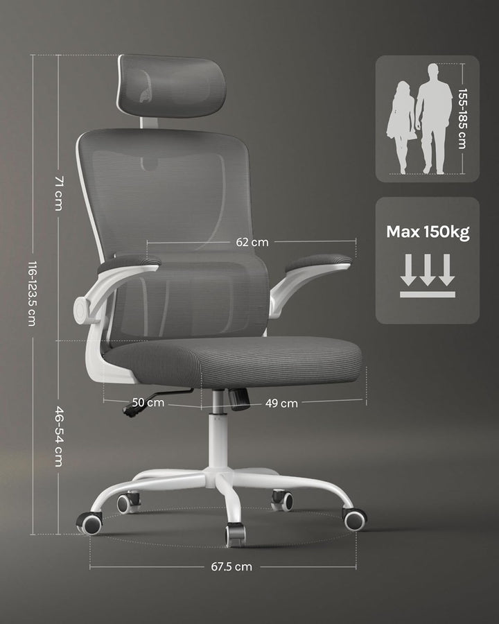 WOLTU Bürostuhl ergonomisch, Schreibtischstuhl Netzstoff, Drehstuhl höhenverstellbar, Schaukelfunkti