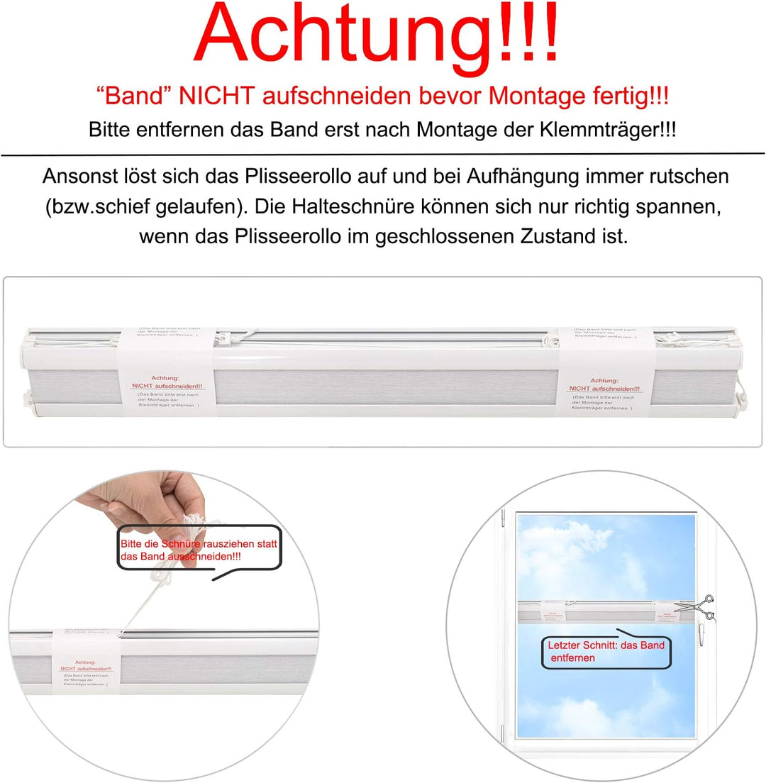 WOLTU Wabenplissee ohne Bohren Verdunklung Thermo Doppelplissee Klemmfix Zweifarbig 55x130cm Weiss-W