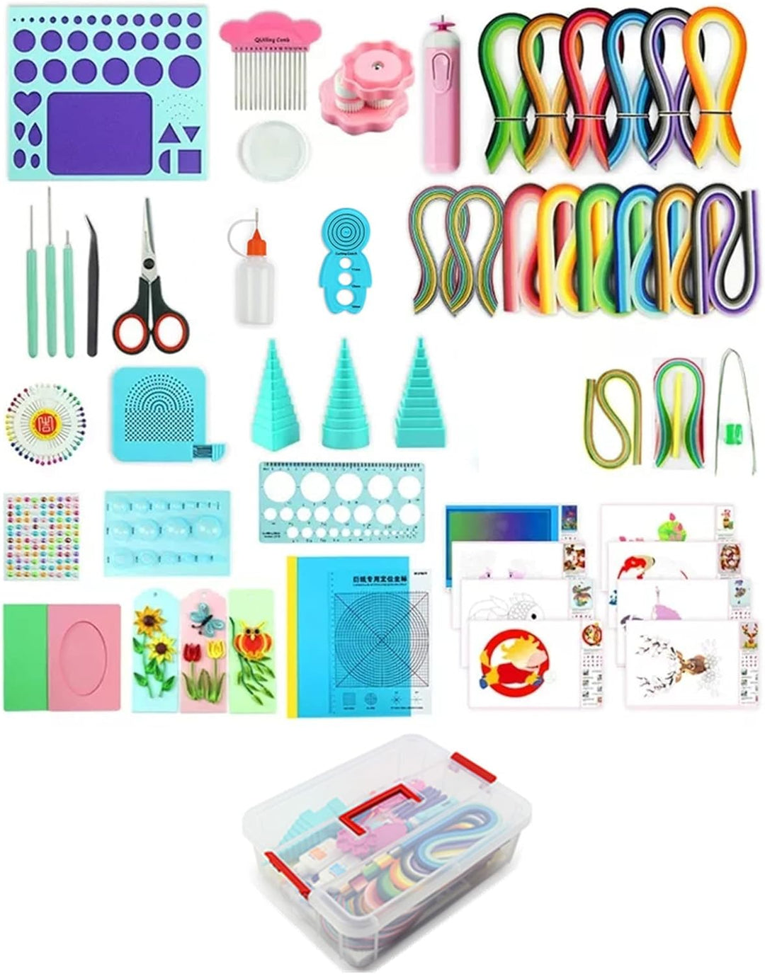 YURROAD Papier Quilling Kit 3mm/5mm/10mm 1740 Quilling Papier Streifen Quilling Werkzeug Set mit Auf