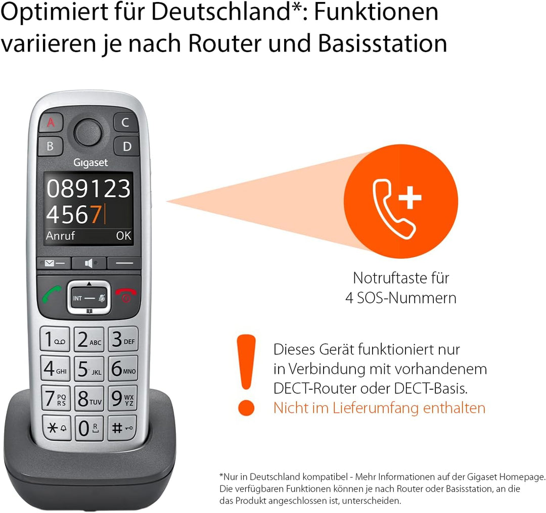 Gigaset E560HX - DECT-Mobilteil mit Ladeschale - Fritzbox-kompatibel - Schnurloses Senioren-Telefon
