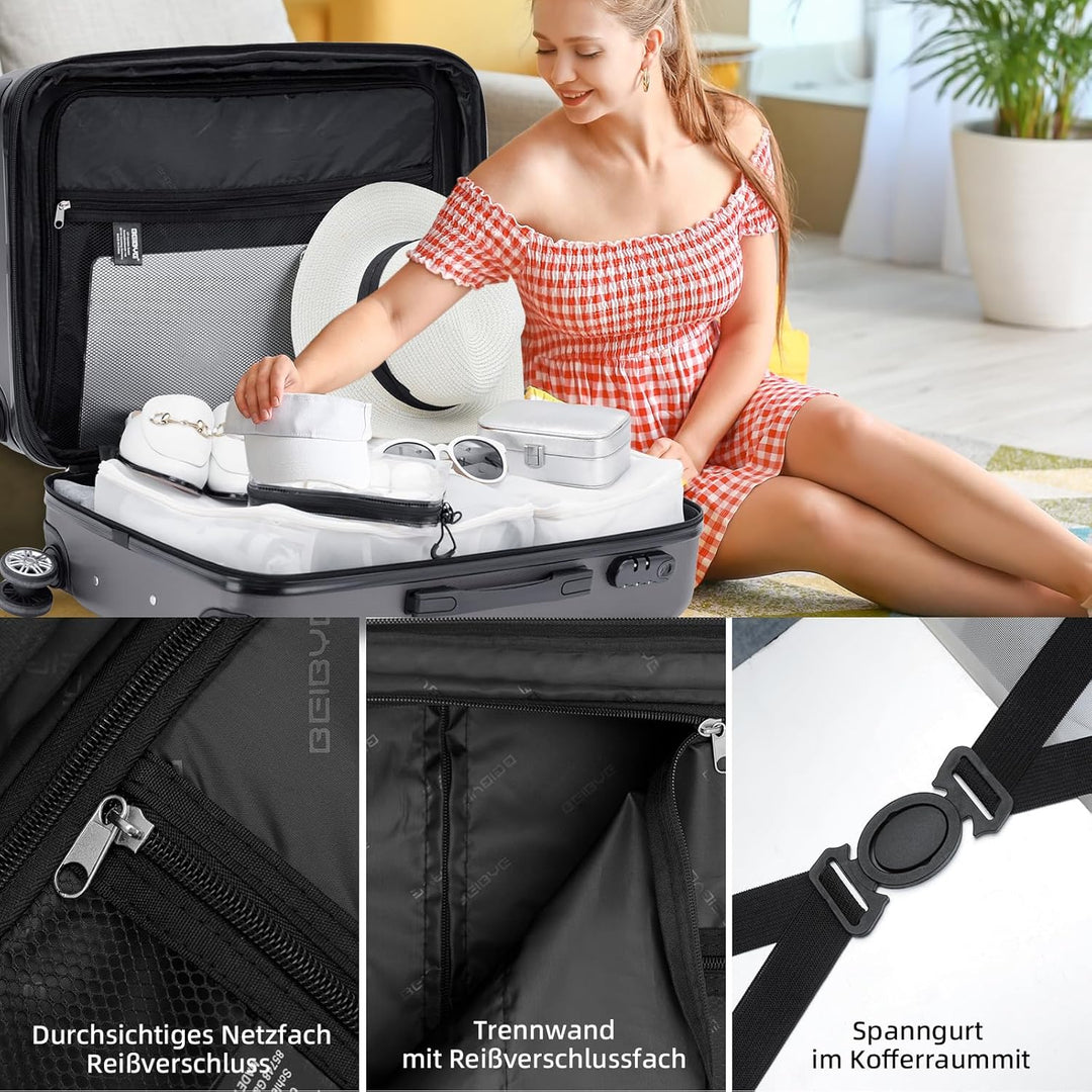 BEIBYE Zwillingsrollen 2066 Hartschale Trolley Koffer Reisekoffer Gepäck M-L-XL-Set (Business Grey,