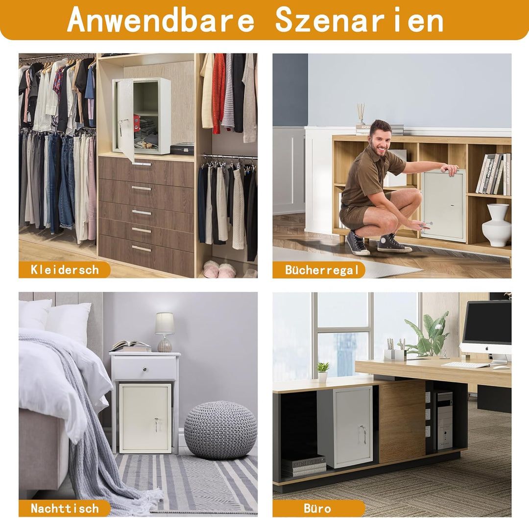 UISEBRT Safe Tresor Möbeltresor mit Doppelbartschloss - Schlüsseltresor Abschliessbarer Schrank Geld