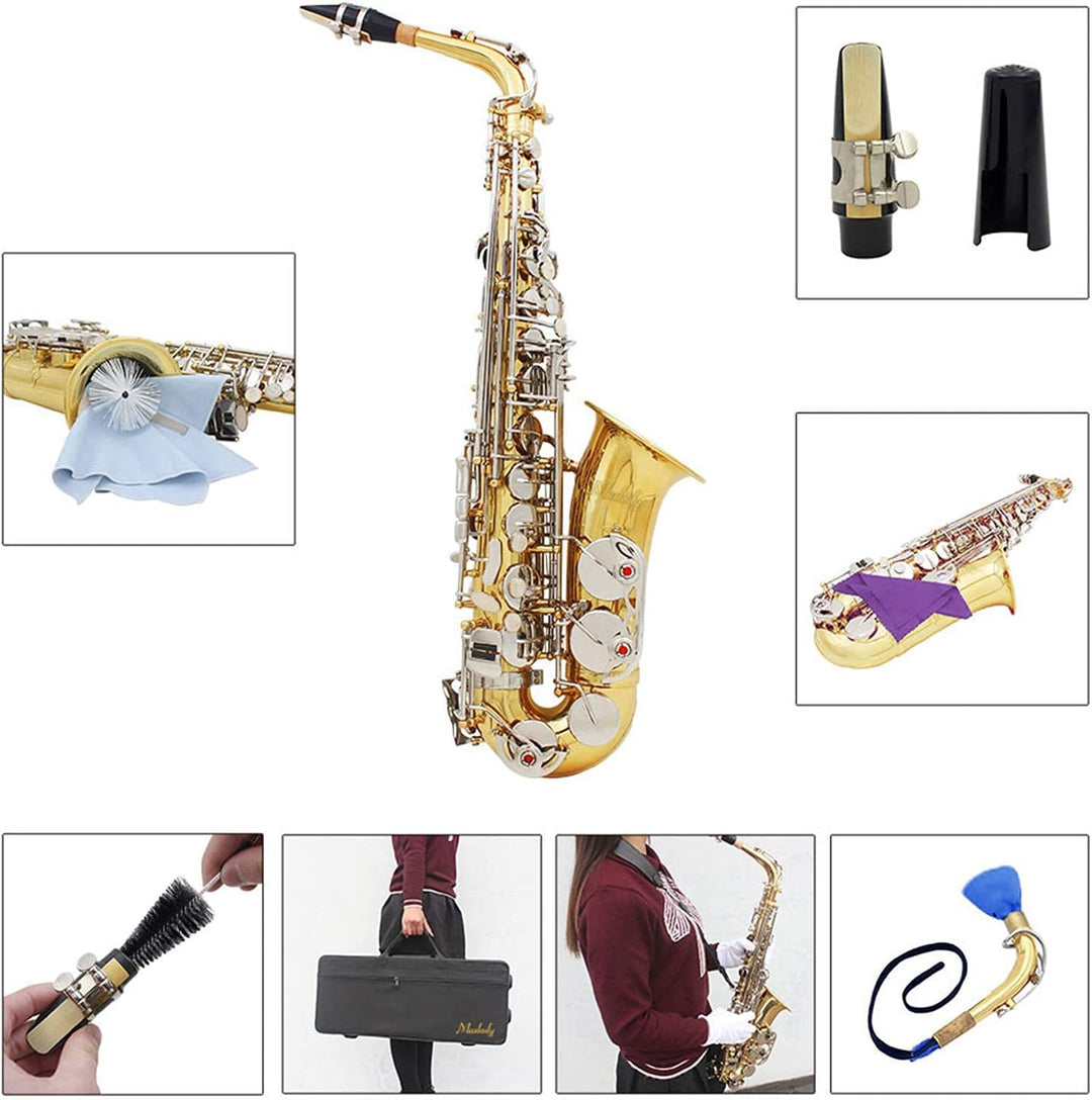 Btuty Alt-Saxophon Saxophon Sax Messing glänzend graviert Eb E-Flat Natur Weiss Muschel Knopf Blasin