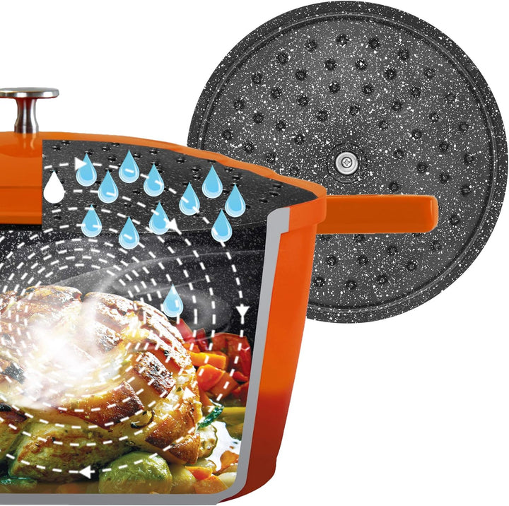 STONELINE Bräter Induktion 28 cm, 4,2 L, Bräter mit Deckel, Aluguss beschichteter Topf mit echten St