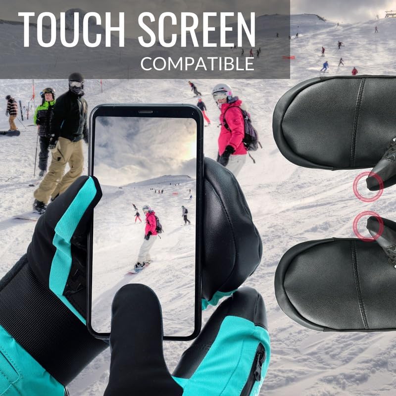 devembr Ski-Fäustlinge mit Handgelenkschützern, Warme Snowboard-Fäustlinge, Wasserdicht (S/M/L) Blau