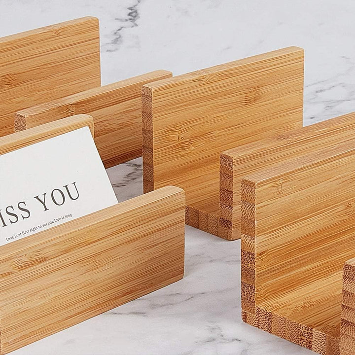 OLYCRAFT 4PCS Bambusholz Desktop Visitenkartenhalter Display Für Schreibtisch Natürliche Bambus Visi