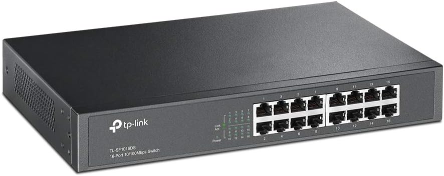 TP-LINK TL-SF1016DS 16 Port Netzwerk Switch (lüfterloses Passivkühlkonzept), 16 Port
