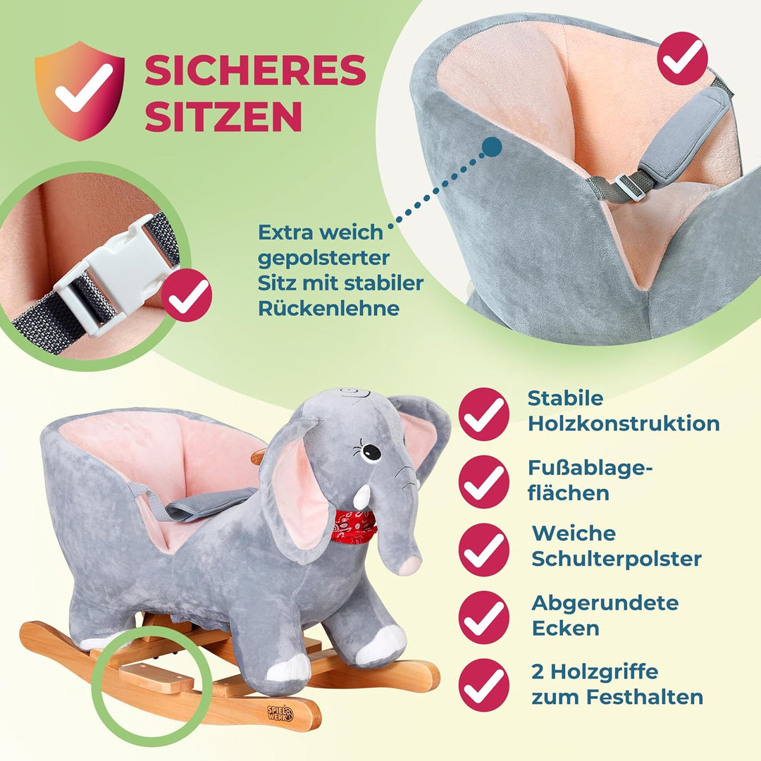 DEUBA® Schaukelelefant Schaukeltier Plüsch Schaukel Wippe Pferd Einhorn Kinder Baby Spielzeug Sound-