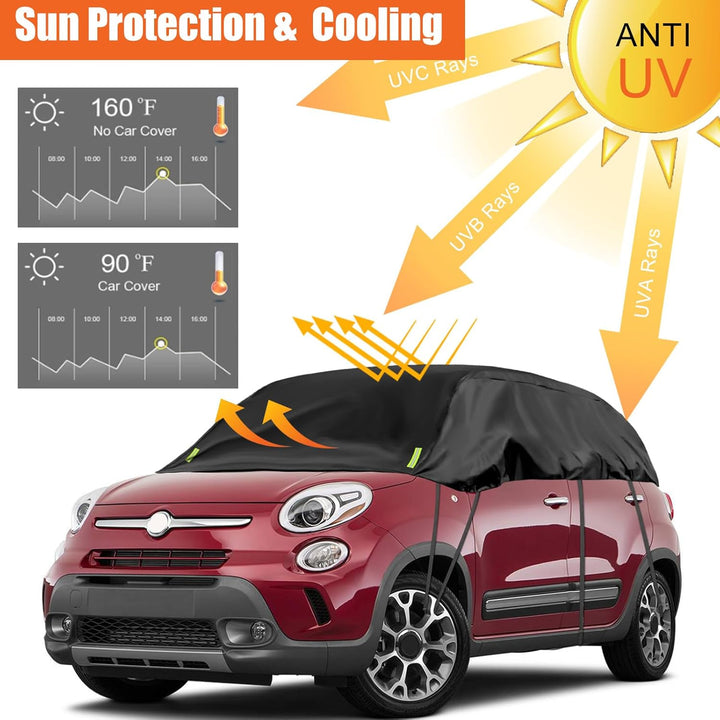 Schwarzes Halbgarage für 2007-2023 F-iat 500, Massgeschneidertes Autogarage Softtop Halbabdeckung vo