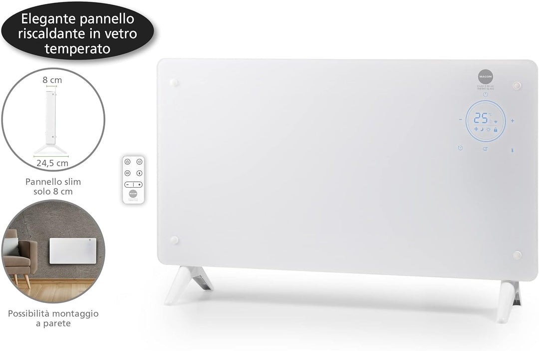 Macom Enjoy & Relax 937 Thermo Glass Konvektor mit 24h Timer und Raumthermostat, Weiss, 1000/2000W