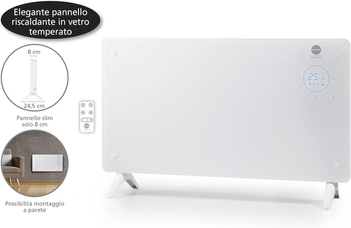 Macom Enjoy & Relax 937 Thermo Glass Konvektor mit 24h Timer und Raumthermostat, Weiss, 1000/2000W
